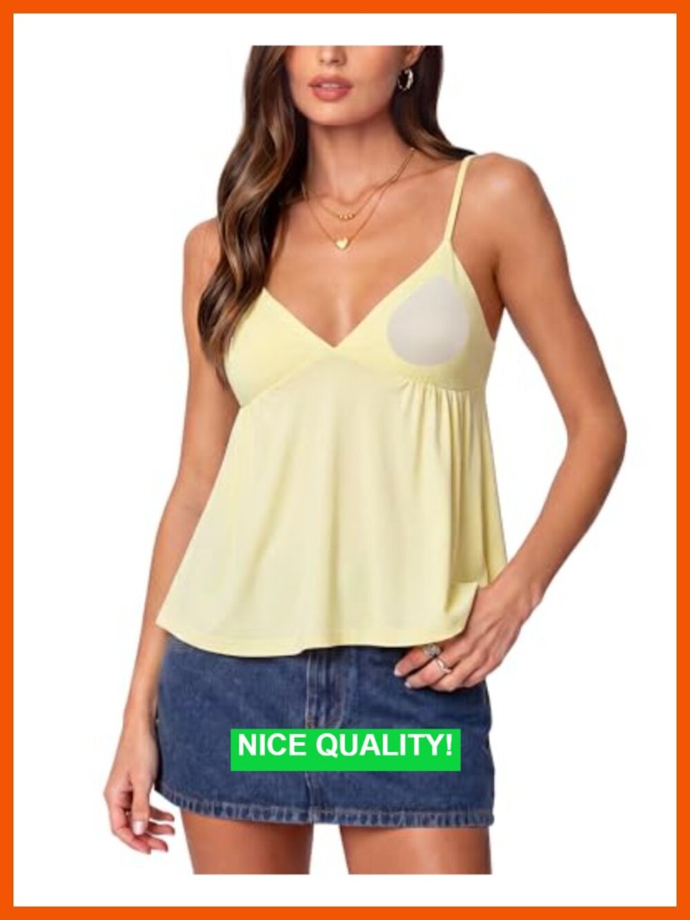 V Neck Babydoll Tank Top with Built in Bra Peplum Cami Going Out Tops